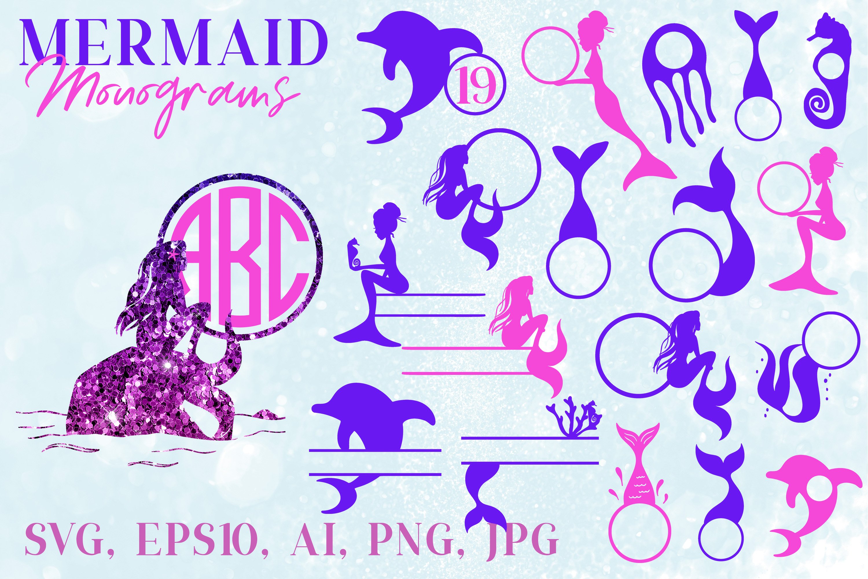 Mermaid tail SVG bundle| Mermaid Split Circle monograms SVG