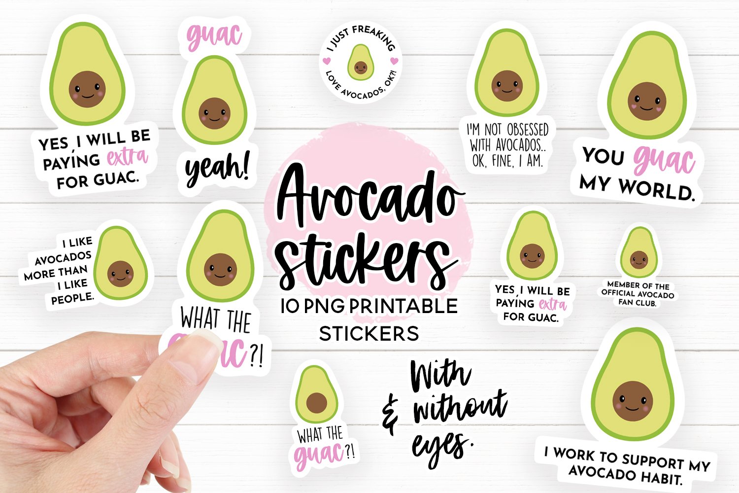 Avocado Sticker Bundle - 10 Printable Stickers