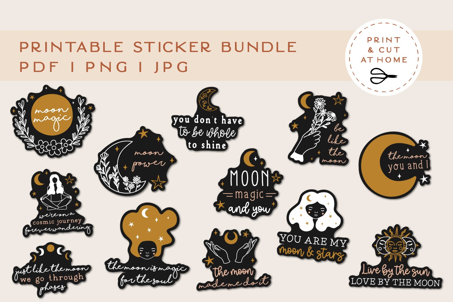 Moon sticker Bundle | Magic Printable Stickers