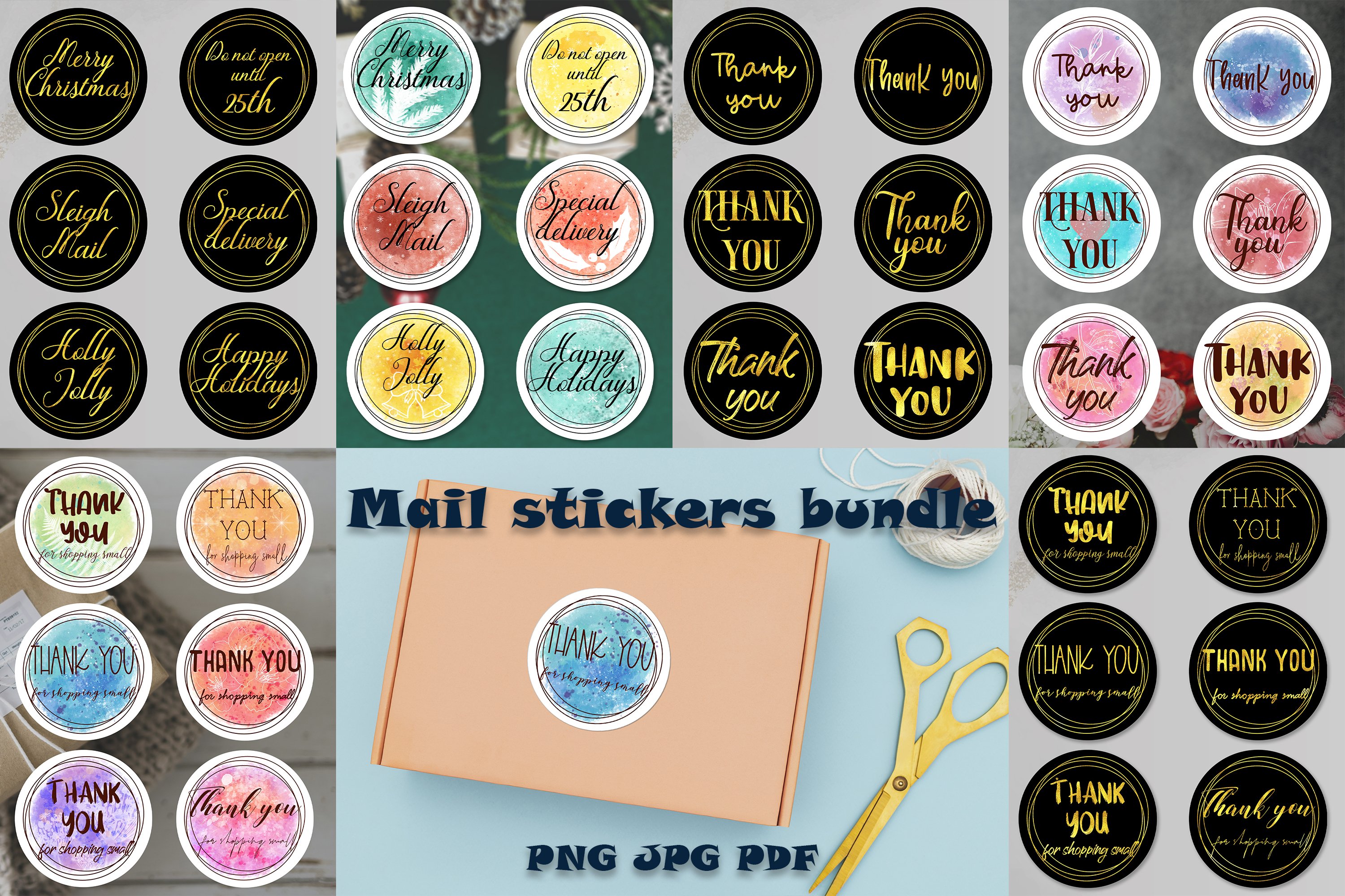 Thank you and Christmas stickers print and cut big bundle