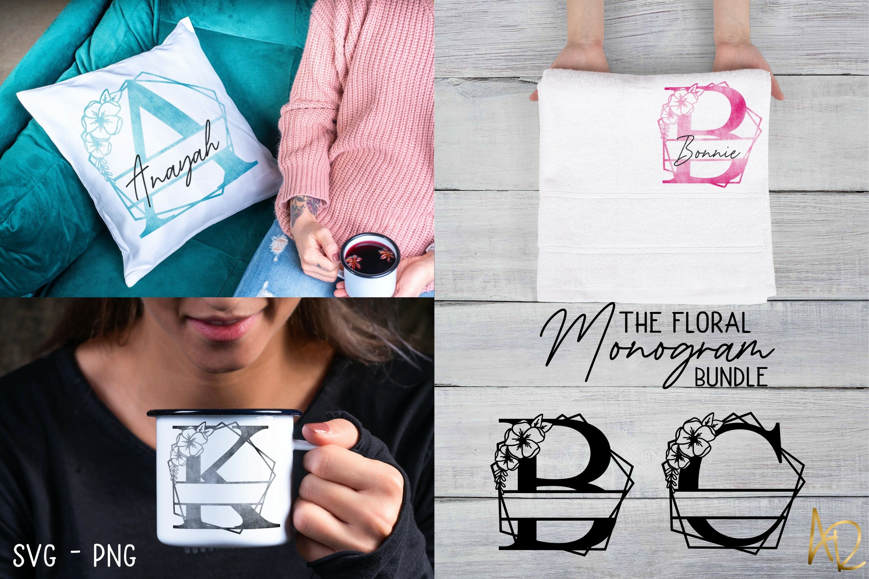 Split Monogram Floral | Flower Frame Letters Bundle set