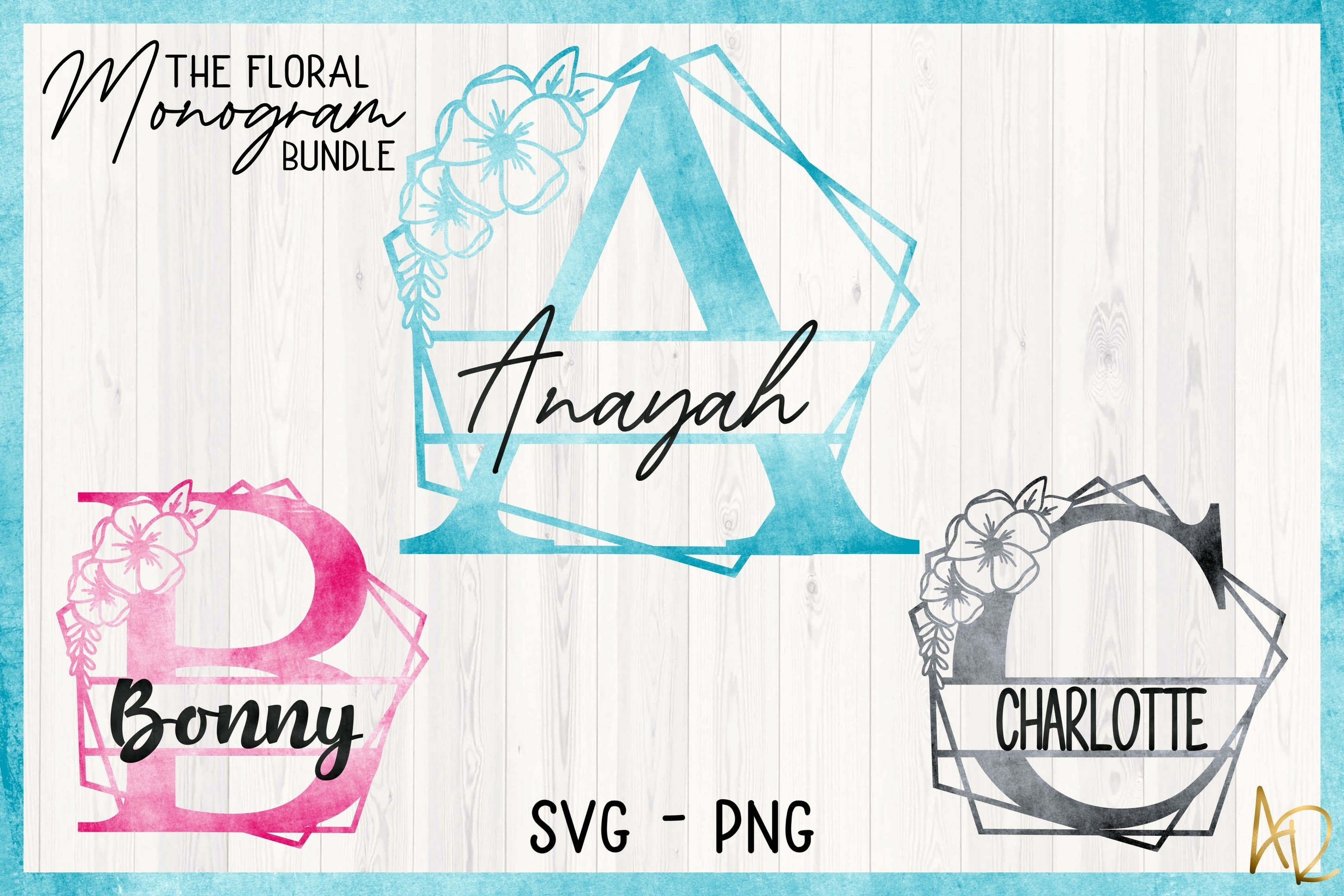 Split Monogram Floral | Flower Frame Letters Bundle set view 3