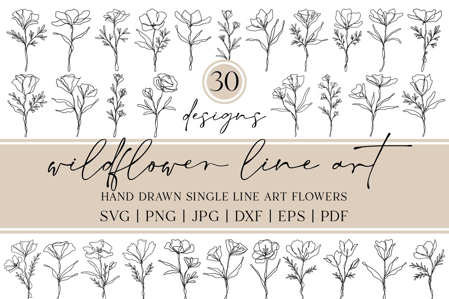 30 Wildflower Line Art SVG Bundle | By RachelFCreative