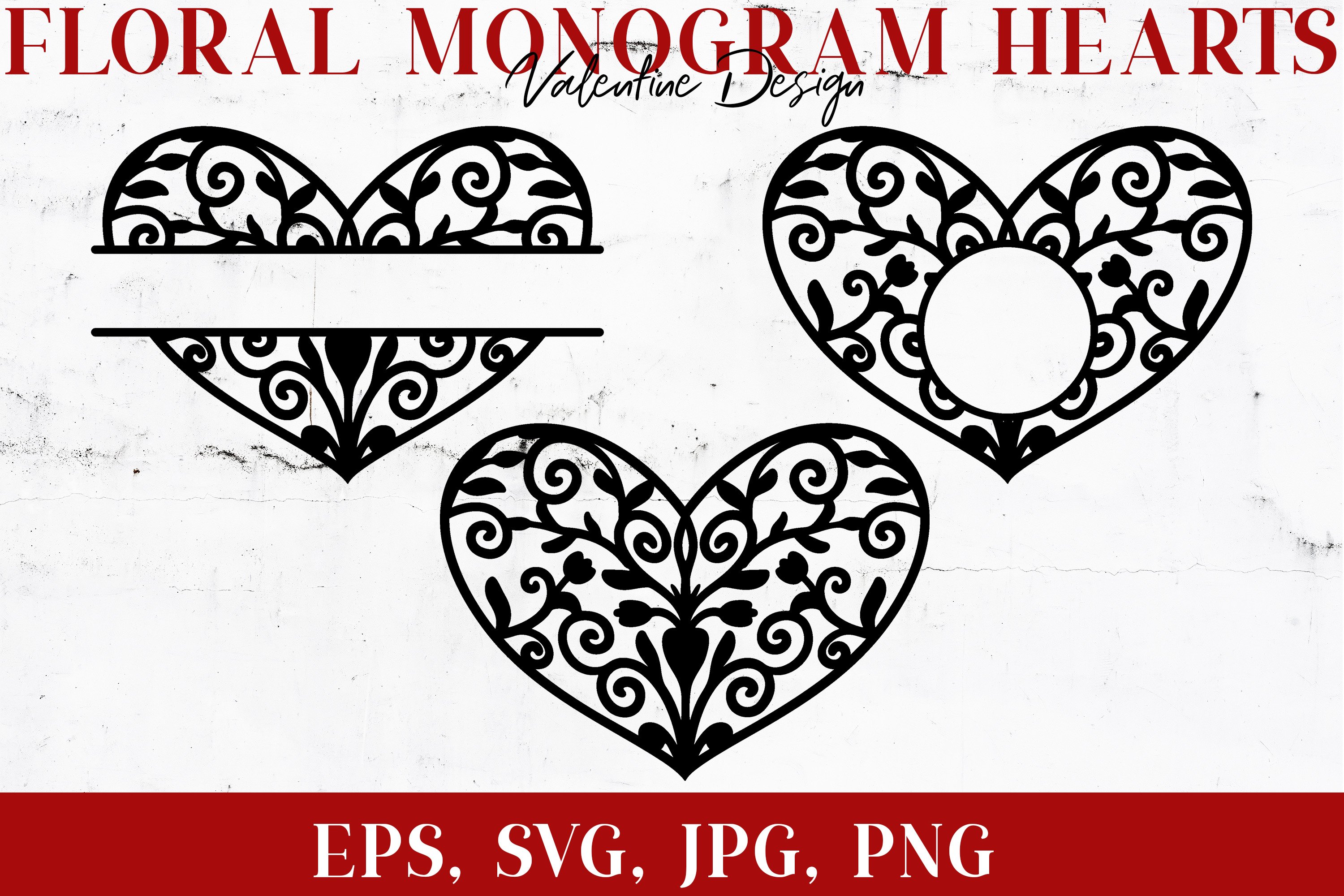 Split Monogram Bundle / Circle monogram SVG / Heart mandala