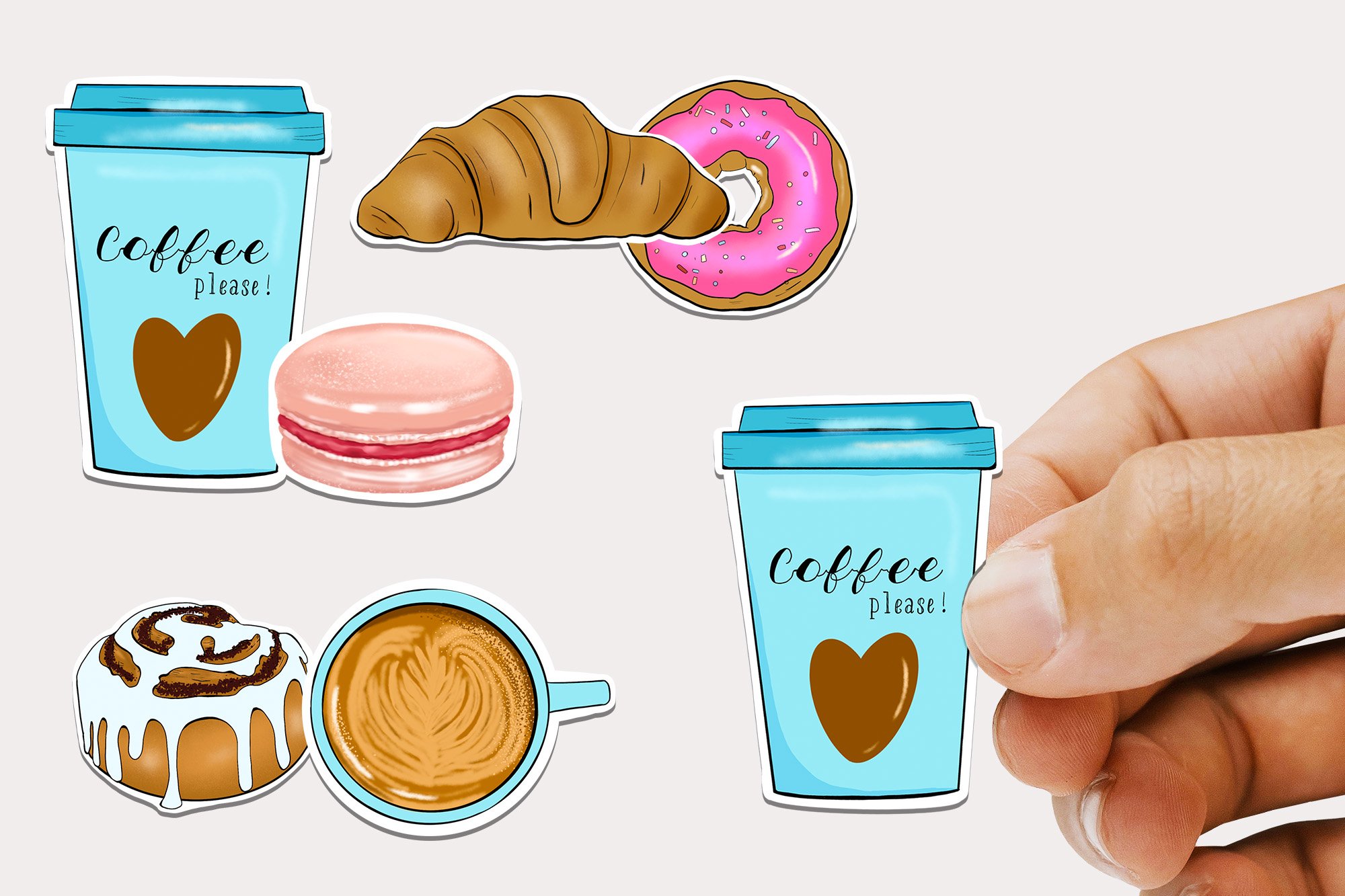 Stickers Coffee, Cinnabon, Croissant png. Food stickers. view 2