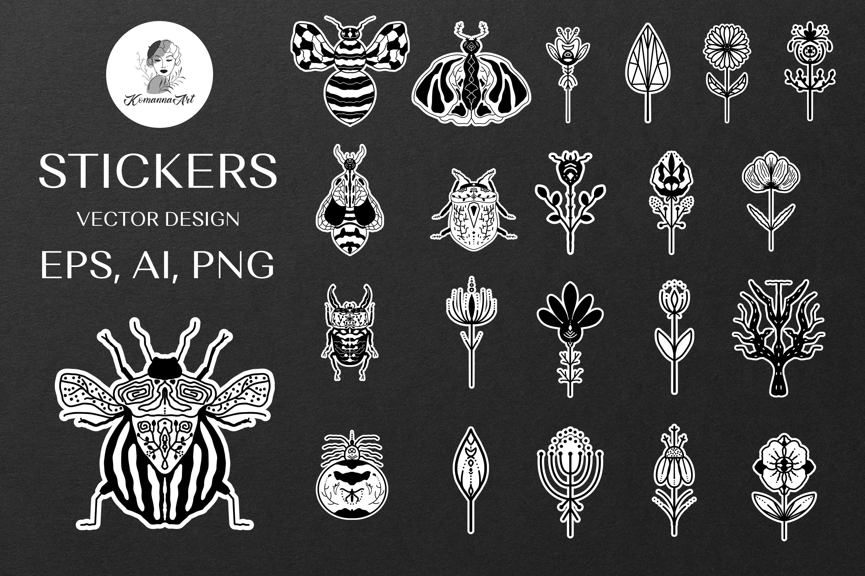 Vector Bundle Stickers magical insects and flowers!