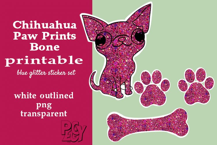 Chihuahua Pink Glitter Printable Sticker SET