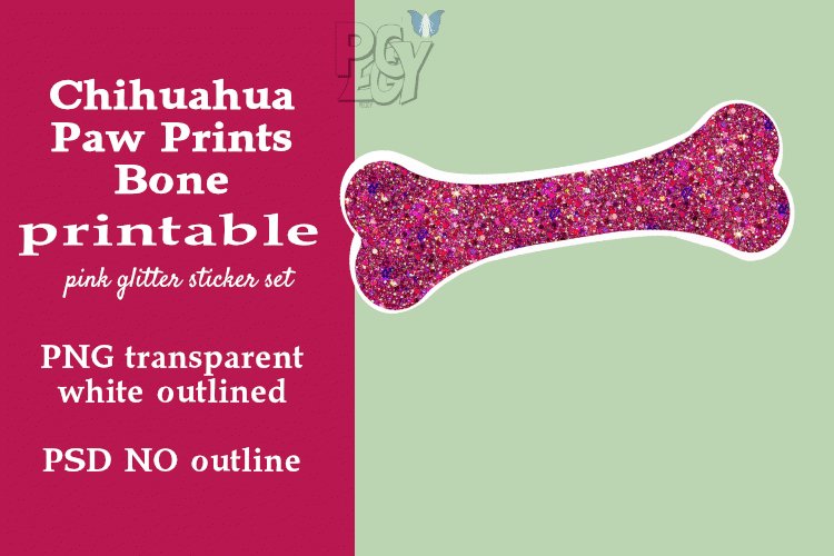 Chihuahua Pink Glitter Printable Sticker SET view 3