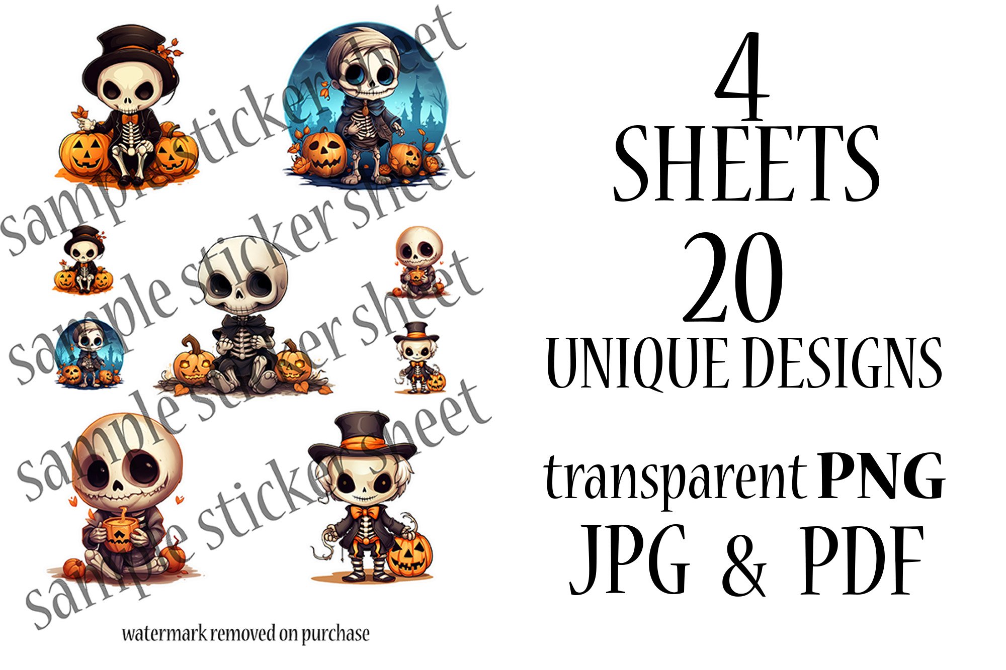 Pumpkins and Skeletons - Cute Halloween Stickers Print   Cut view 3