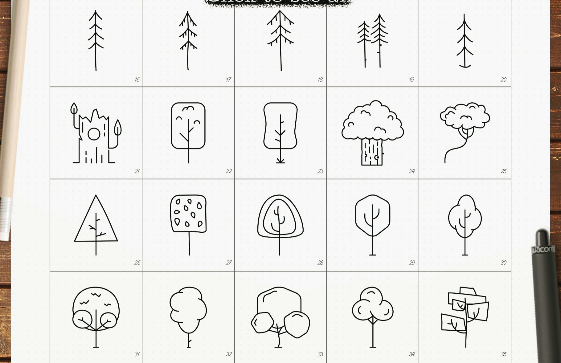 Trees SVG Icons Bundle Line Art Silhouette Cut Files DXF view 3