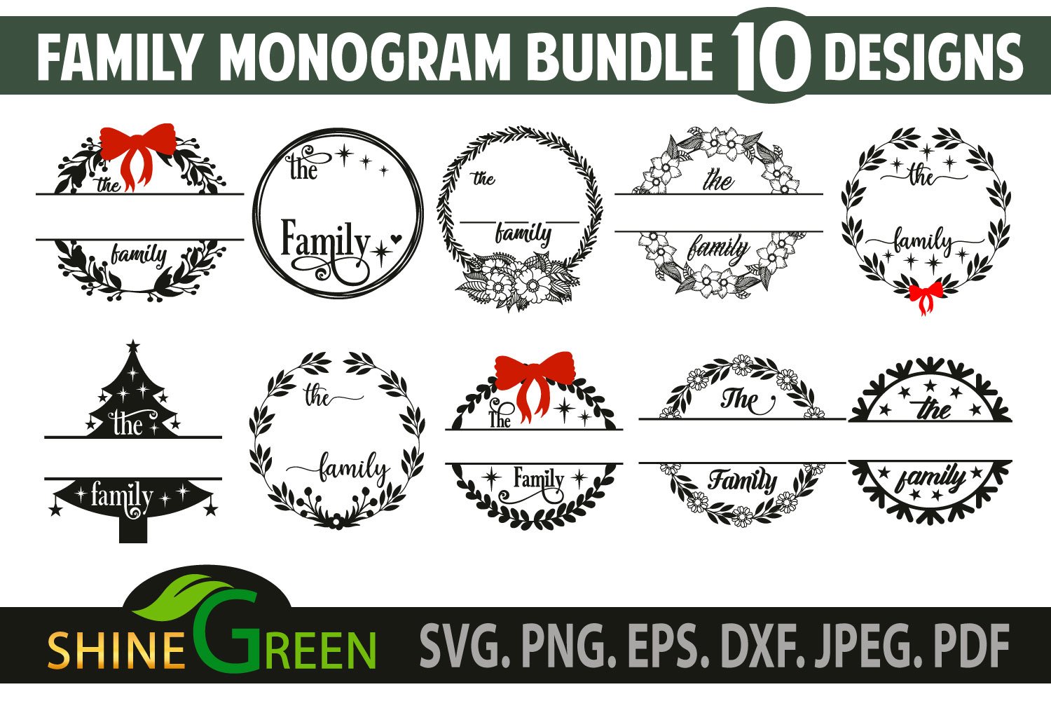 Family Monogram Bundle SVG - 10 Flower Family Frames