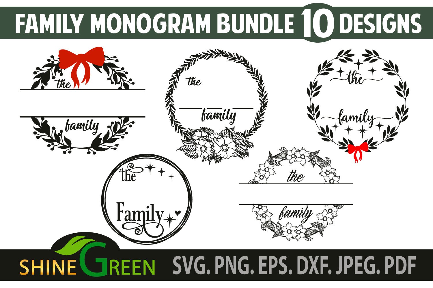 Family Monogram Bundle SVG - 10 Flower Family Frames view 3