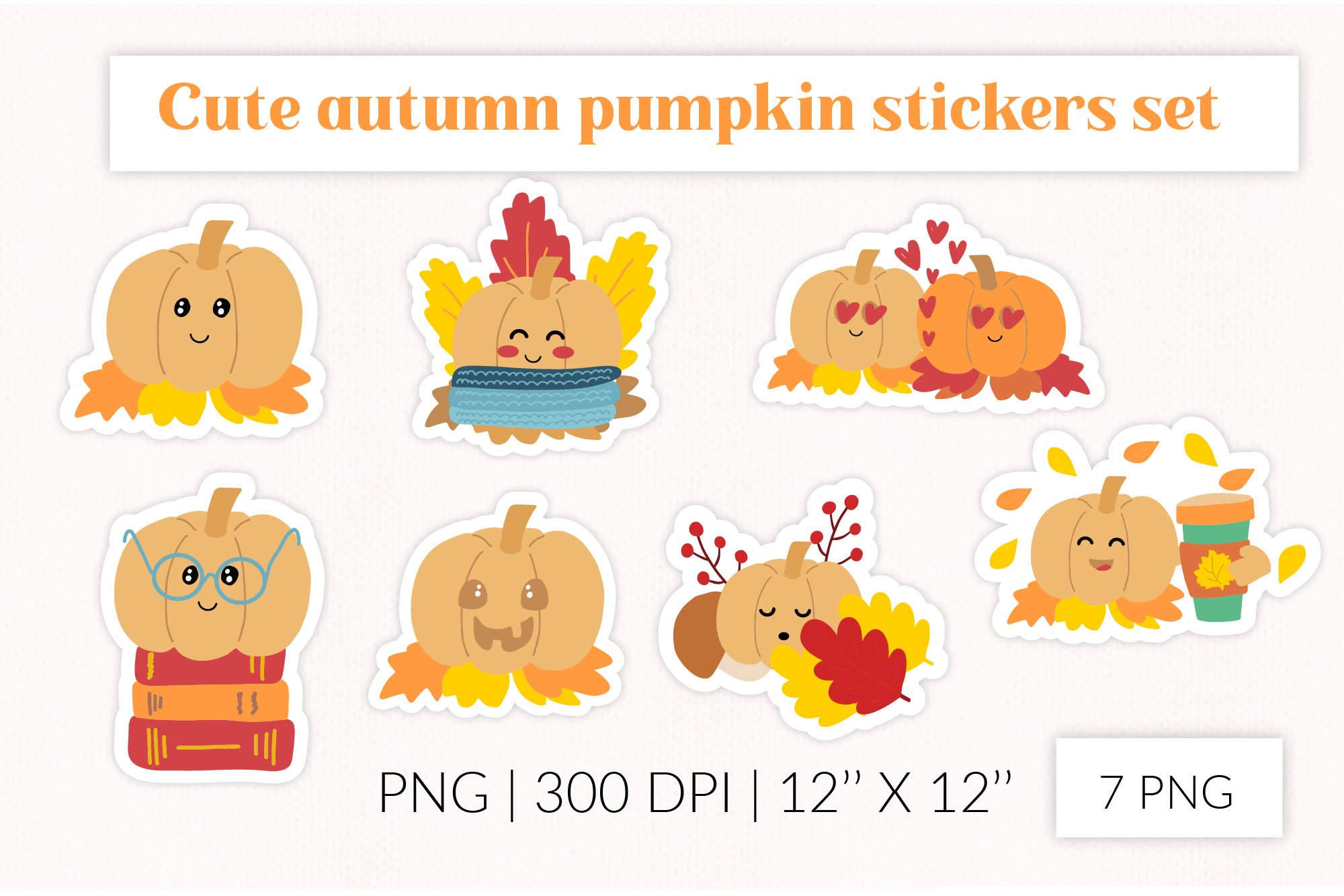 Pumpkin Stickers Set. Cartoon Character Pumpkins
