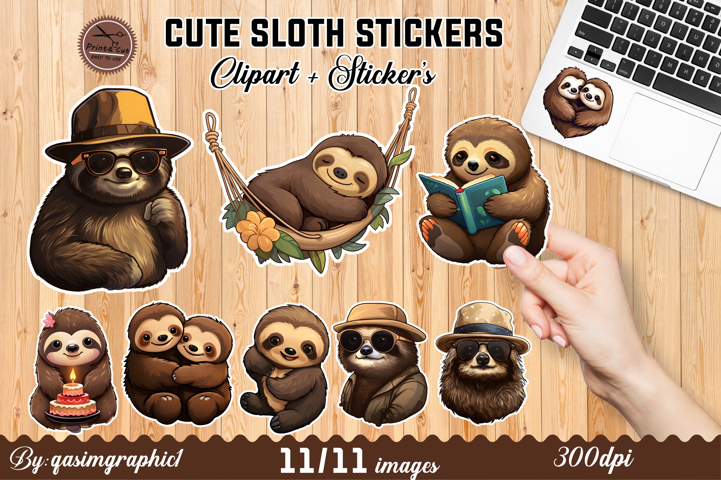 Cute Sloth Cartoons | Printable Stickers Cricut Design