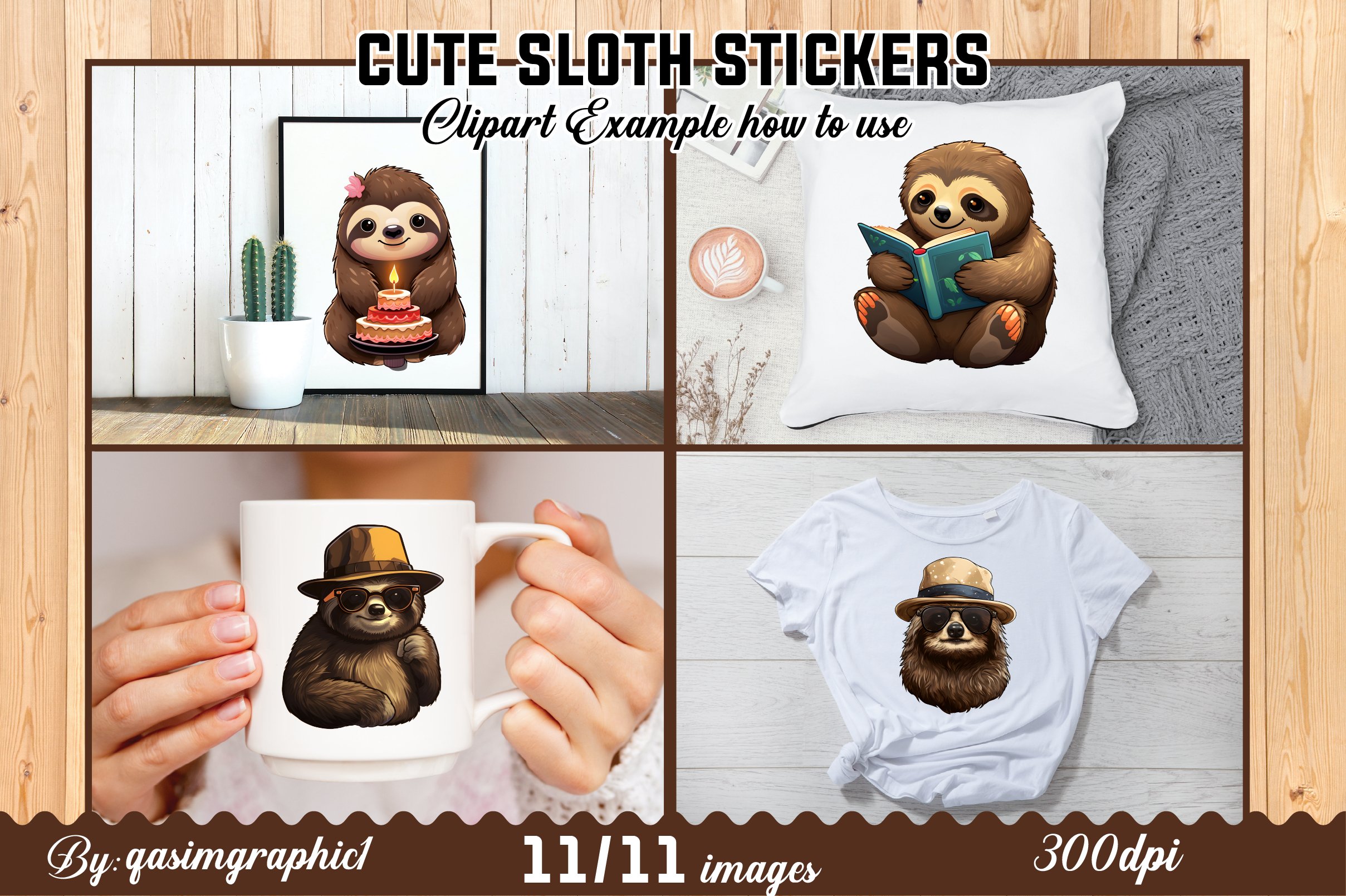 Cute Sloth Cartoons | Printable Stickers Cricut Design view 3