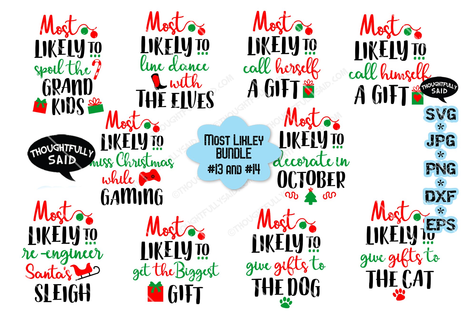 Funny Most Likely Christmas Bundle 13-14, SVG JPG PNG EPS