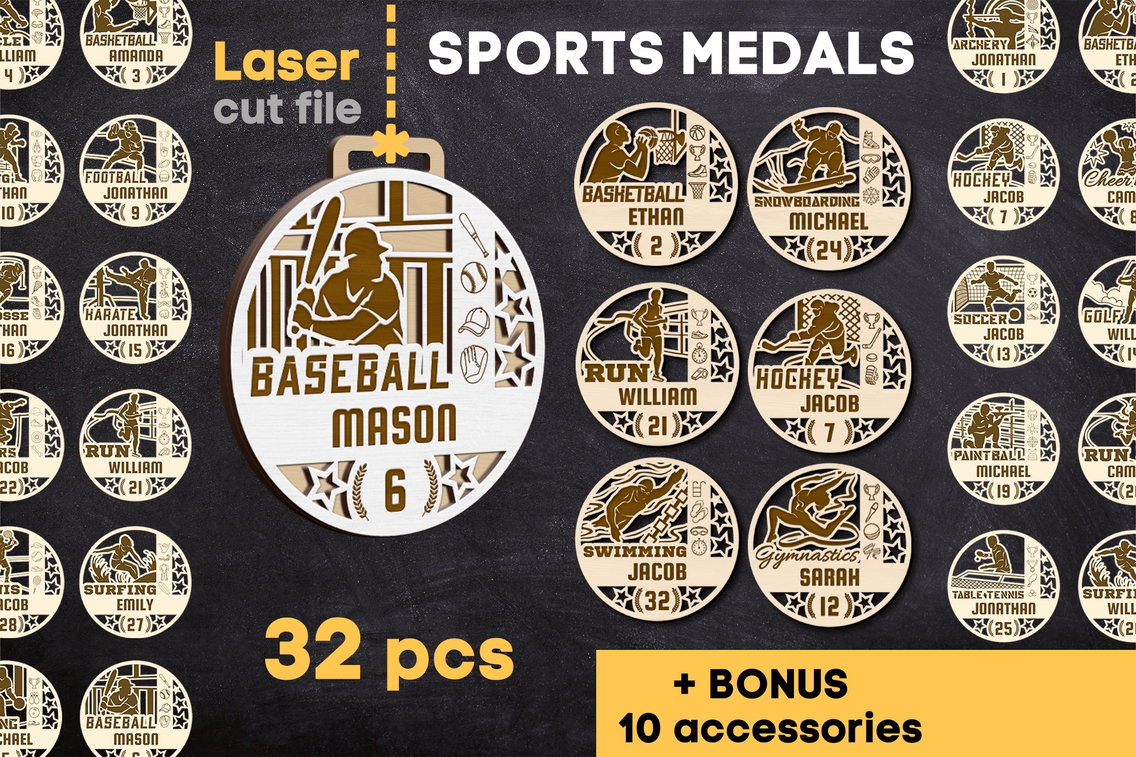 Sport Medals Bundle SVG laser cut files for Glowforge