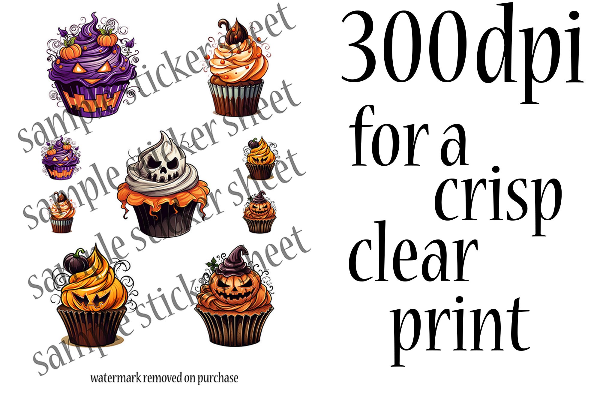 Cute Halloween Stickers - 20 Cute Cupcake Stickers PNG view 3