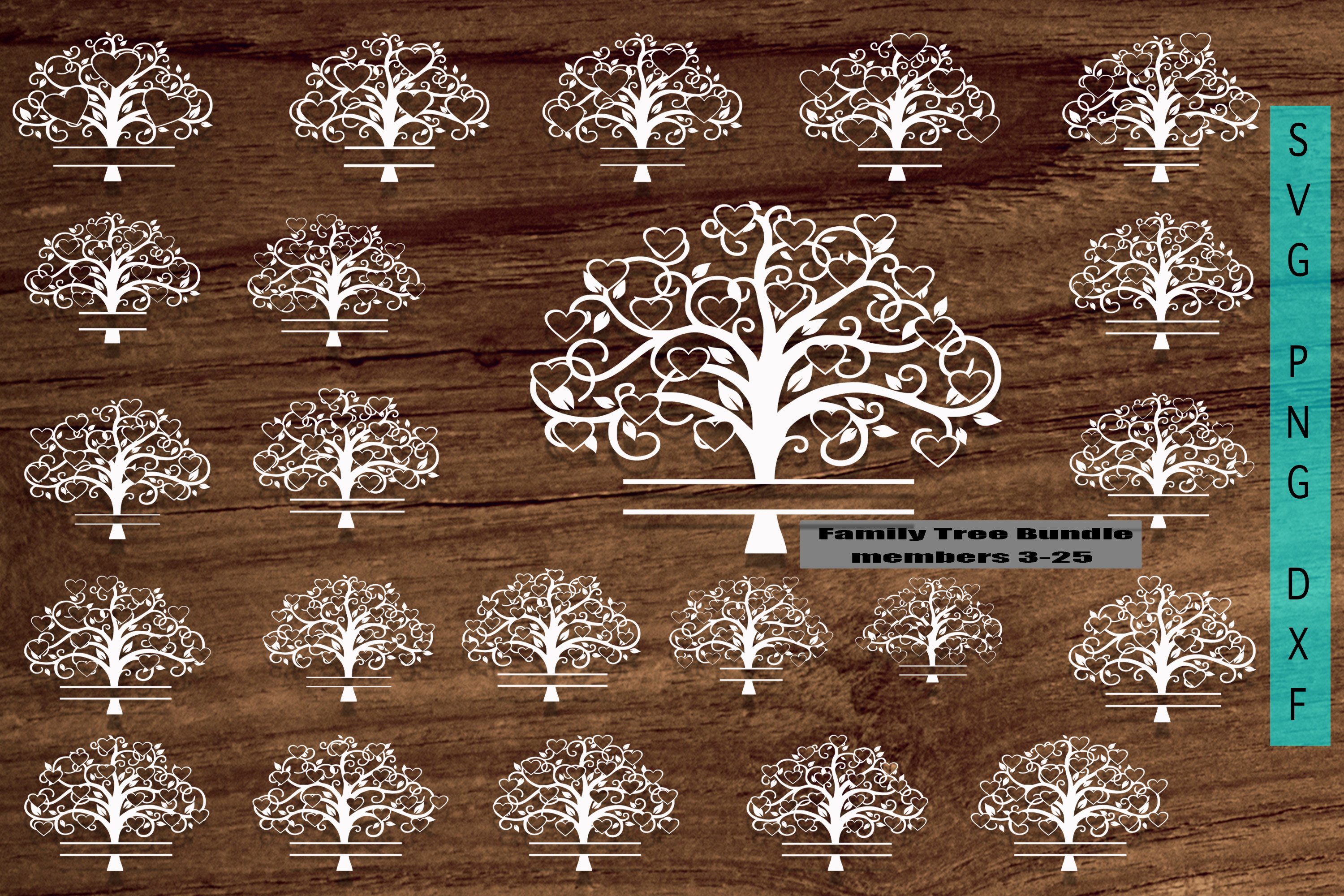 Split Family Tree bundle for 3-25 members svg/png/dxf file