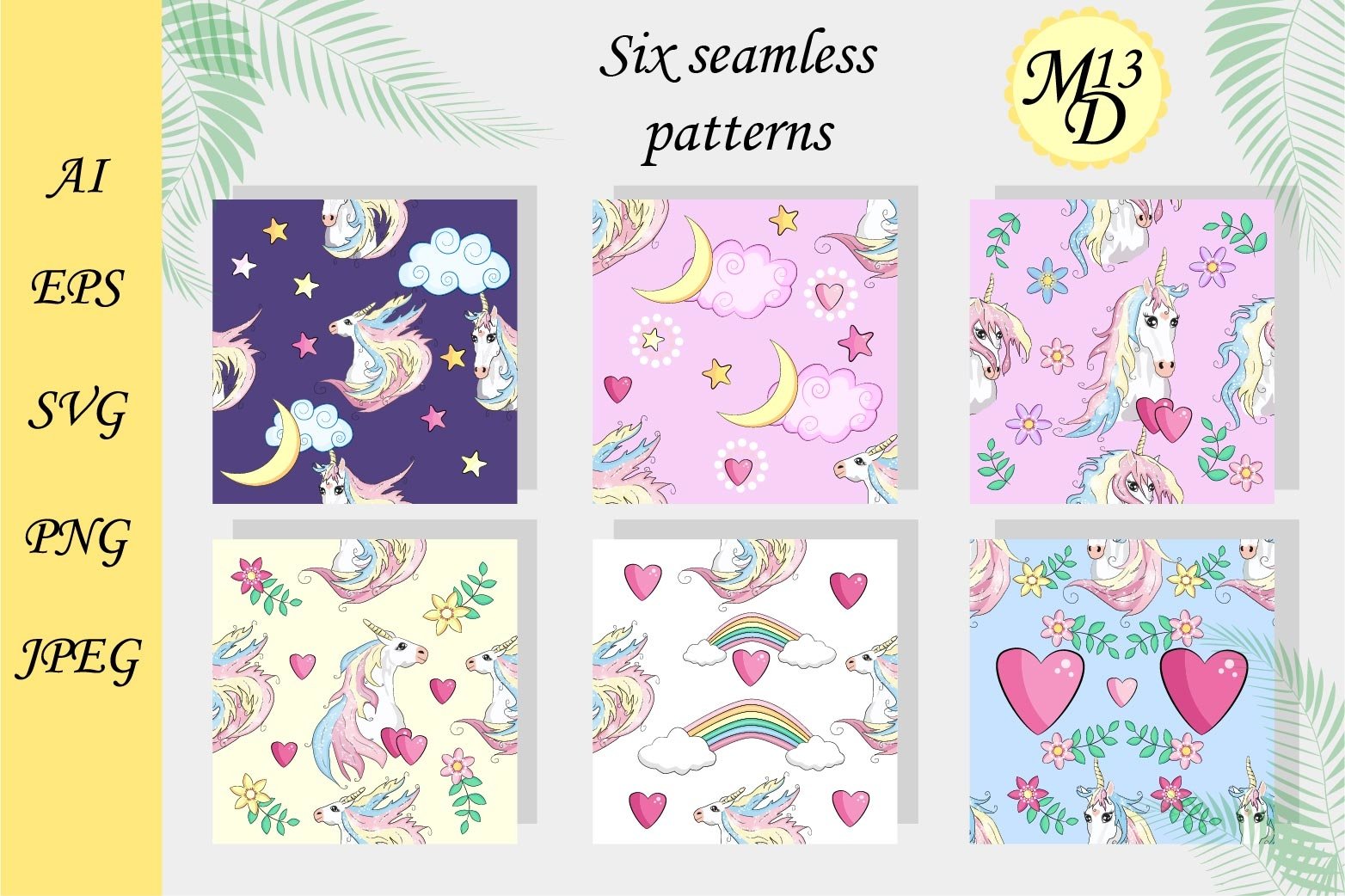 Magic Unicorn clip-art elements set view 3