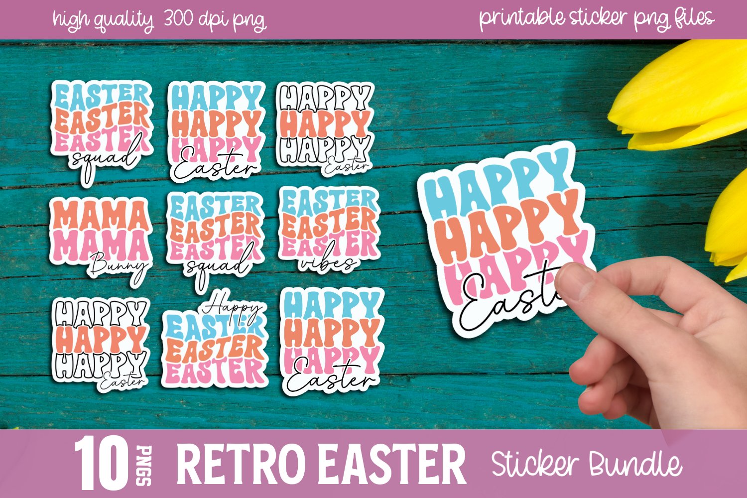 Retro Easter Sticker Bundle, Easter Retro Sticker Bundle