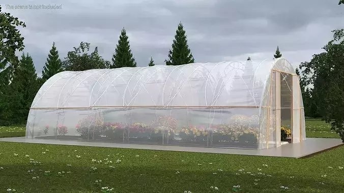 Greenhouse Winter Garden with Flowers 3D model view 2