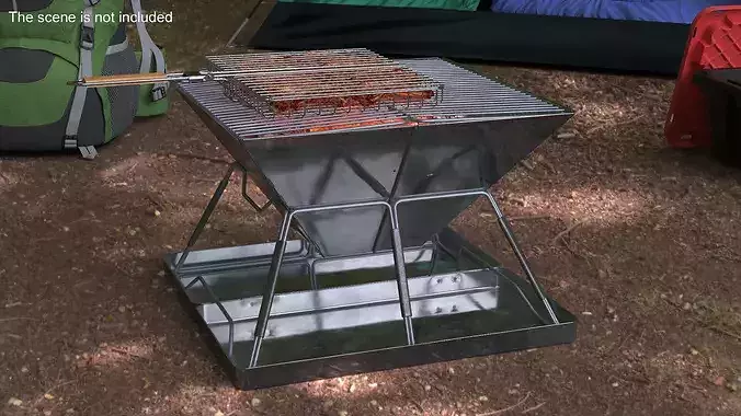 Portable Grill with BBQ Handle Grill 3D model view 2