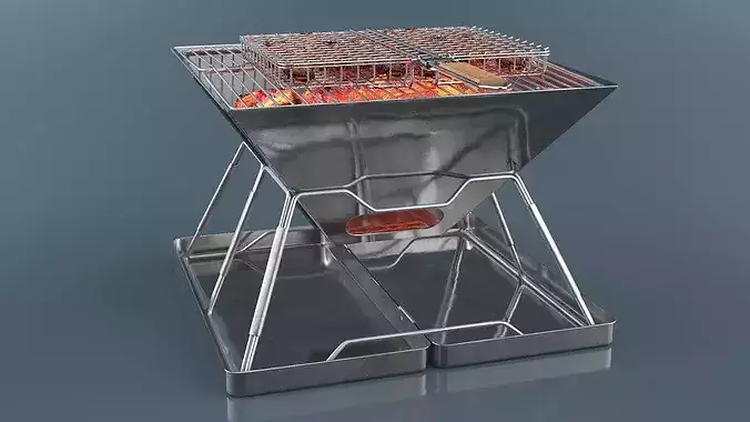 Portable Grill with BBQ Handle Grill 3D model view 3