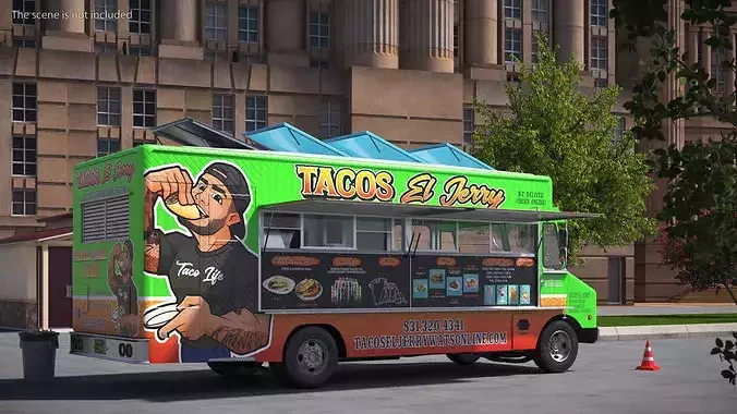 Mexican Food Truck El Jerry with Interior Open 3D model view 2