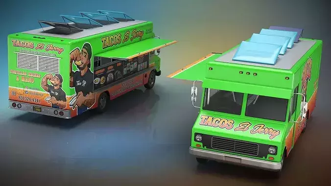 Mexican Food Truck El Jerry with Interior Open 3D model view 3