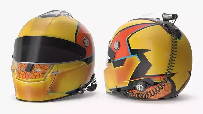 Professional Racing Helmet Yellow 3D model view 3