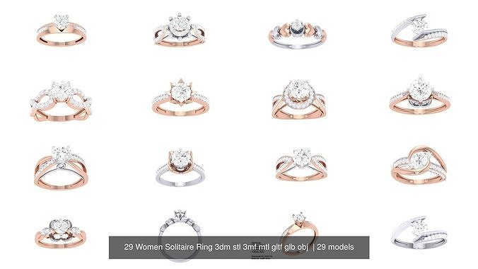 29 Women Solitaire Ring 3dm stl 3mf mtl gltf glb obj  3D Model Pack view 3