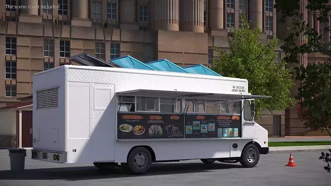 Street Kitchen Delivery Van with Interior White 3D model view 2