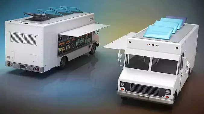 Street Kitchen Delivery Van with Interior White 3D model view 3