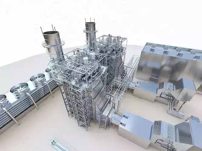 Gas Turbine Plant - Full Set Low-poly 3D model view 3