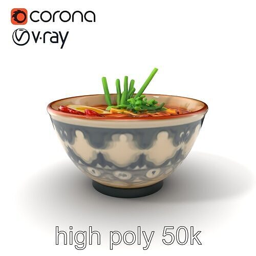 Gourmet Ramen Bowl with Pork and Egg D model pack Low-poly 3D model view 2