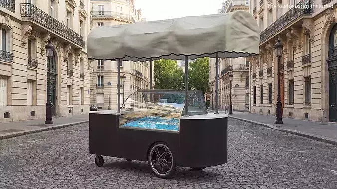 Mobile Ice Cream Display Cart Black 3D model view 2