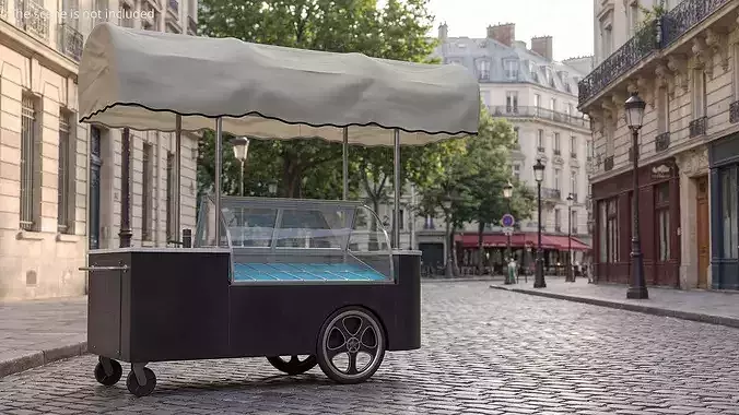 Mobile Ice Cream Display Cart Black 3D model view 3