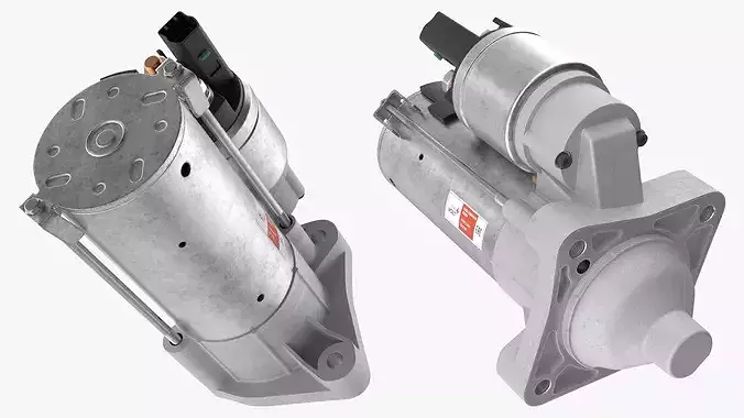 Automotive Starter Motor with Solenoid 3D model view 3