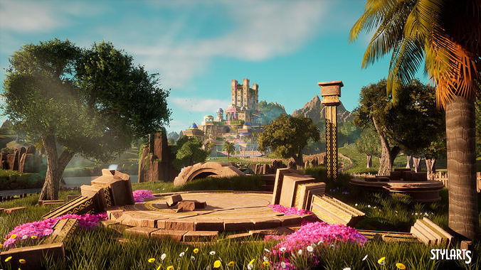 Stylized Paradise Gardens Low-poly 3D model view 2