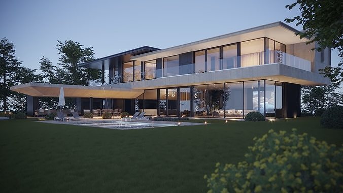 ProVis3D 012 - Lake Huron Villa House Night 3D model view 2