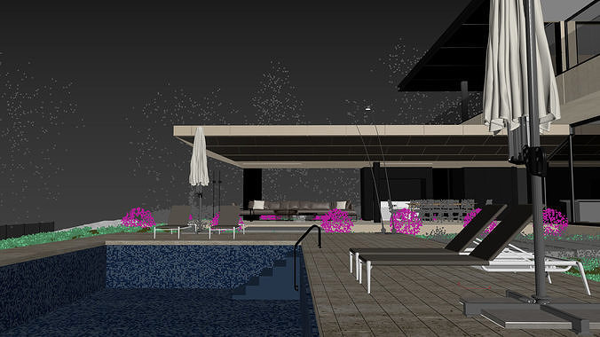 ProVis3D 012 - Lake Huron Villa House Night 3D model view 3