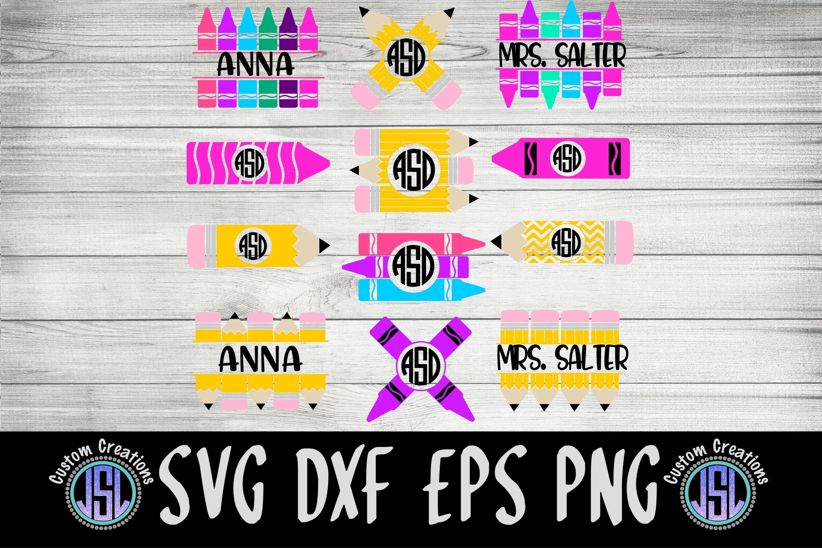 Crayon   Pencil Monogram Bundle Set of 12 | SVG EPS DXF PNG