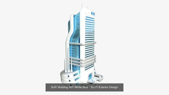 10 Sci Fi Buildings Collection A - White Blue - Exterior Design 3D Model Pack view 2