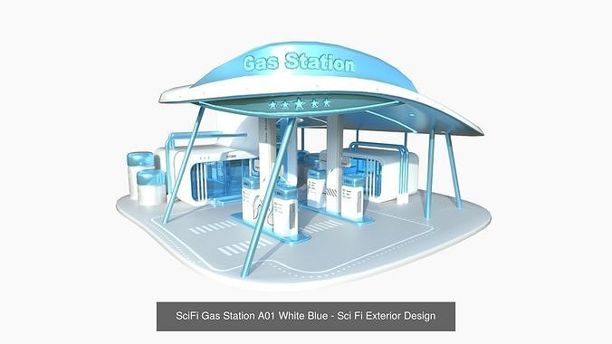 10 Sci Fi Buildings Collection A - White Blue - Exterior Design 3D Model Pack view 3