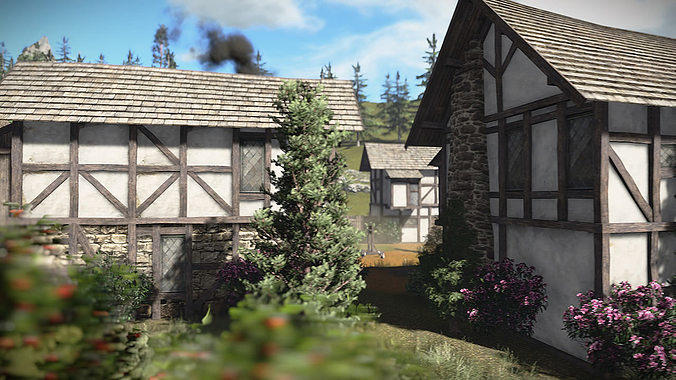 15 Medieval Buildings and 12 Props for Games Low-poly 3D model view 2