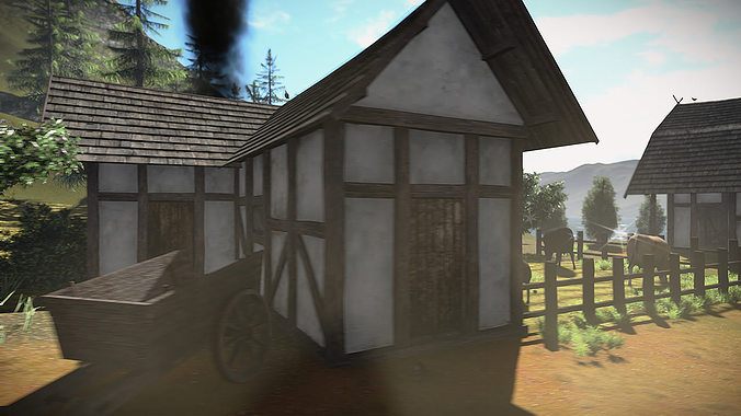 15 Medieval Buildings and 12 Props for Games Low-poly 3D model view 3
