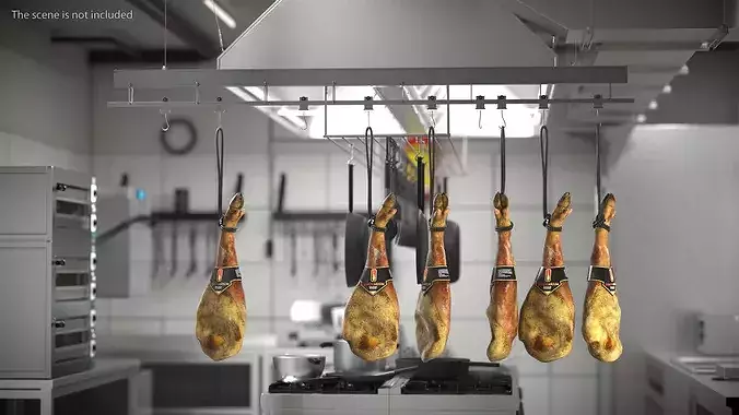 Jamonarium Curing Ham Legs Metal Rail 3D model view 2