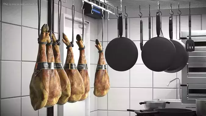 Jamonarium Curing Ham Legs Metal Rail 3D model view 3
