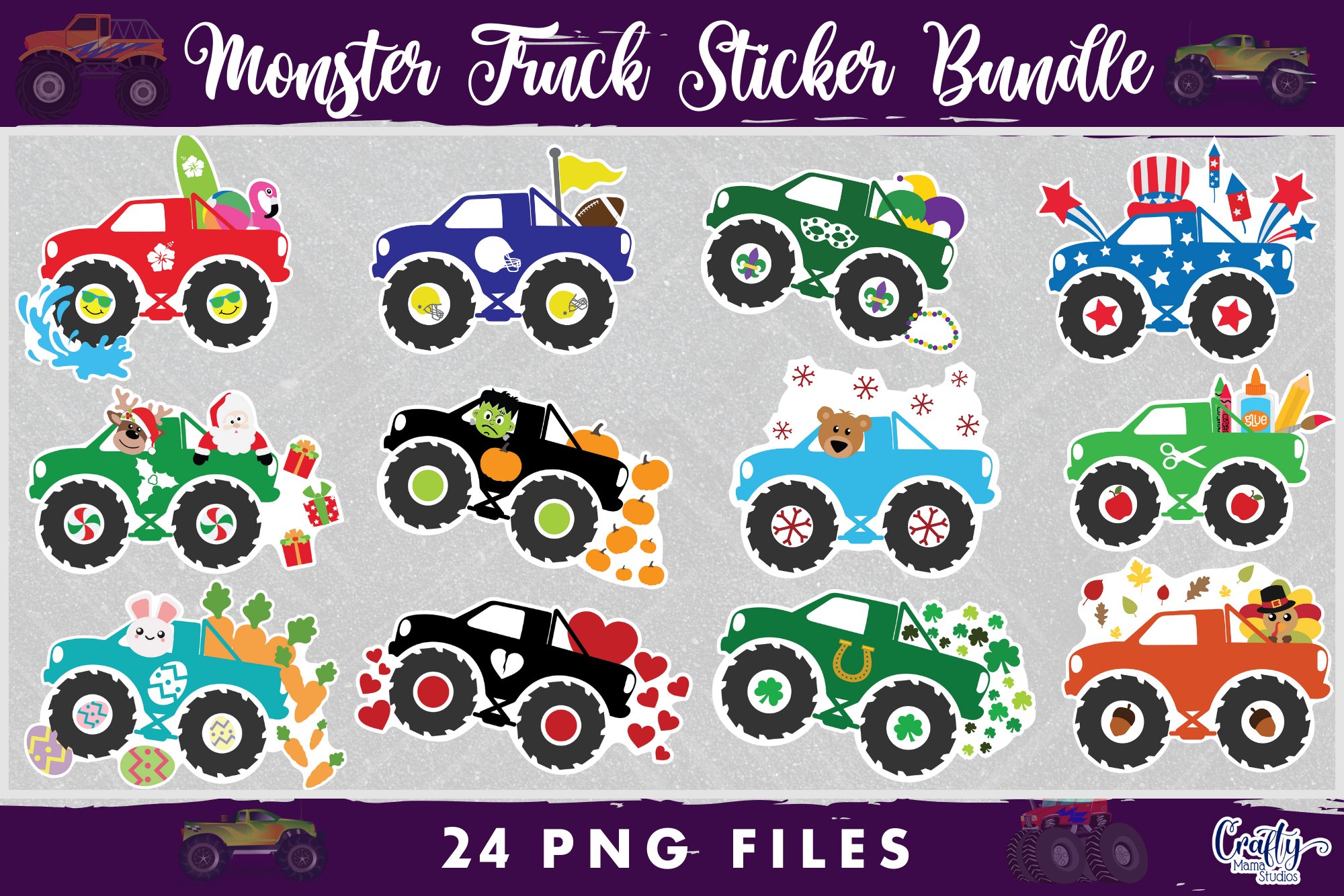 Monster Truck Stickers Bundle | Holiday Truck Quotes Png view 2